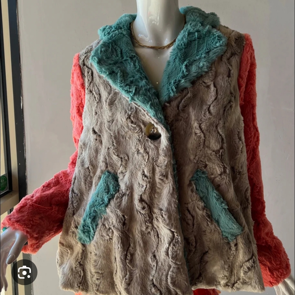 Ivy Jane Multicolor Rabbit Fur Jacket with Silver Details S-M